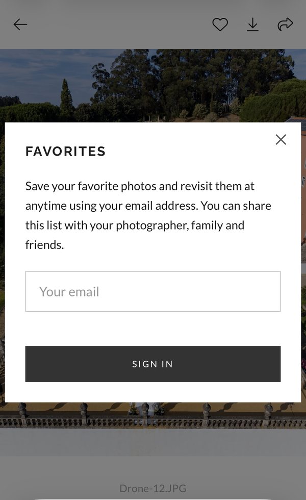 Favorites window asking for an email address